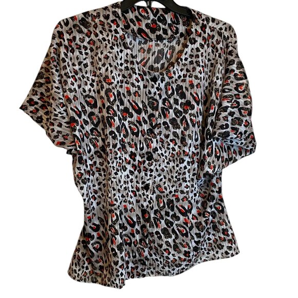 Womens Custom Made Red/Black Geometric Print Blouse with Petal Sleeves Size 22 - Picture 1 of 8